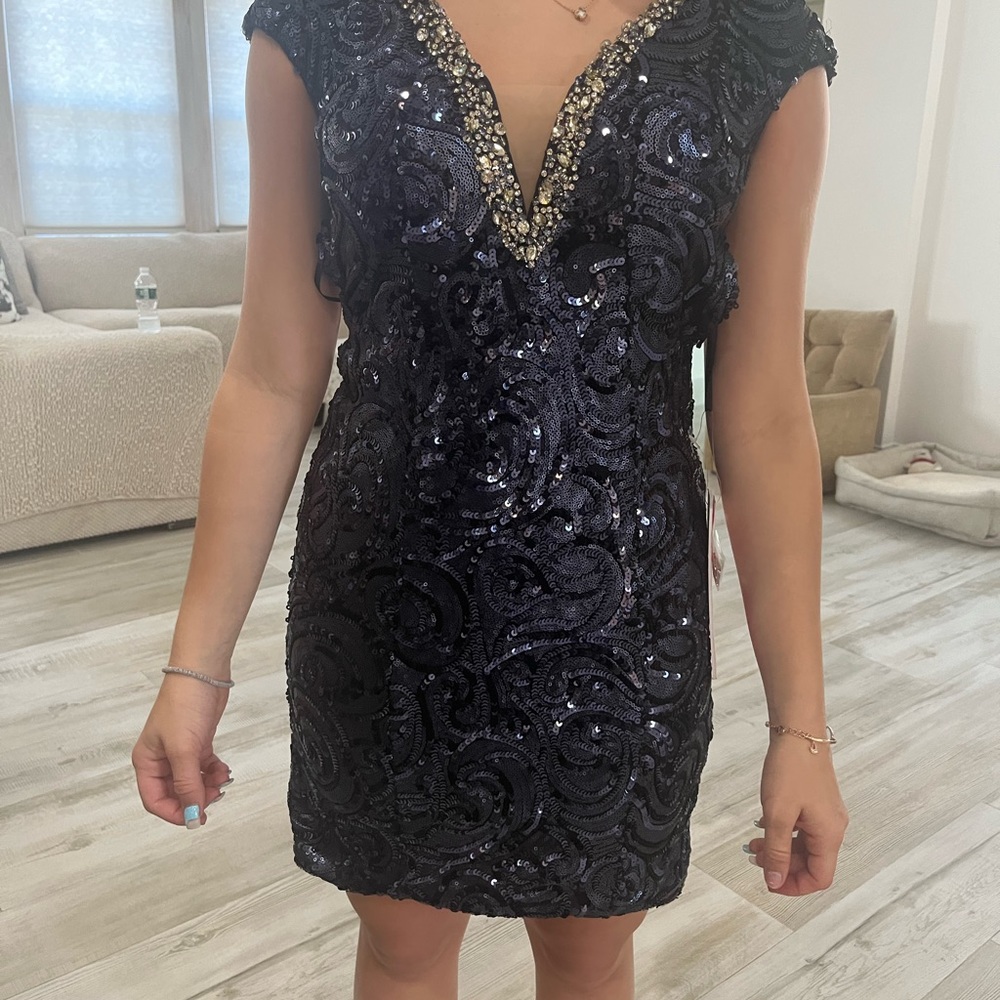JOVANI Navy & Silver embellished Dress size 6
